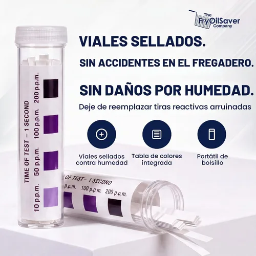 Vista 6 de FryOilSaver Co. Tiras de prueba de cloro, 0-200PPM, 100 tiras desinfectantes 0-200 PPM Testing Range, Precise Bleach Test Strips, For Restaurant