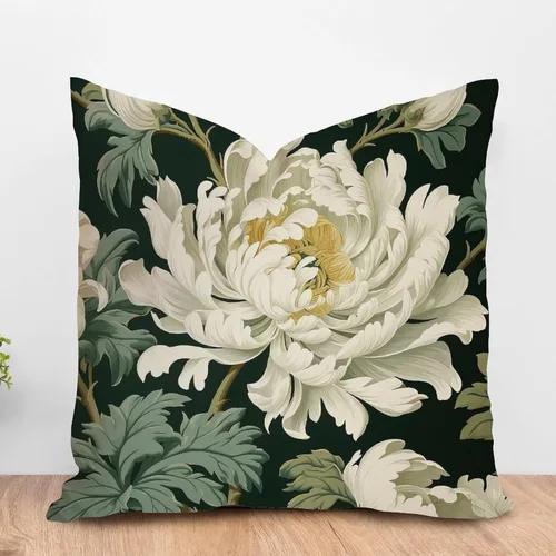 Vista 48 de ArogGeld Funda de almohada blanca con flores chinoiserie, funda de almohada para sofá, diseño floral verde y blanco, funda de almohada de lino A-12