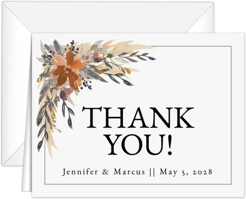 Vista 10 de Tarjetas de agradecimiento personalizadas con flores blancas de oro sintético, 100 tarjetas de agradecimiento modernas con sobres blancos, 4 1/4 x 5