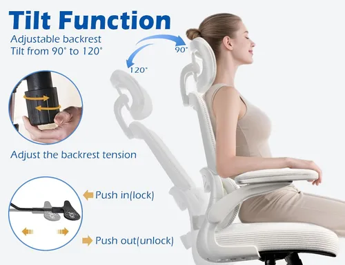 Vista 7 de TRALT Silla ergonómica de oficina, silla de escritorio con reposacabezas ajustable, silla de computadora de soporte lumbar, silla cómoda de malla