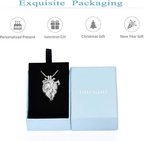 Vista 49 de Imrsanl Collar con colgante de joyería de cremación para cenizas – Collar anatómico de urna de corazón para cenizas – Medallones conmemorativos
