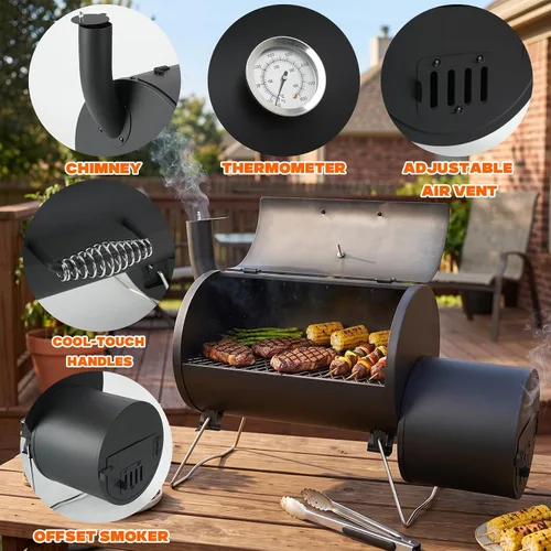Vista 11 de ONLYFIRE GRILLS Parrilla de carbón y ahumador offset, parrilla de barbacoa