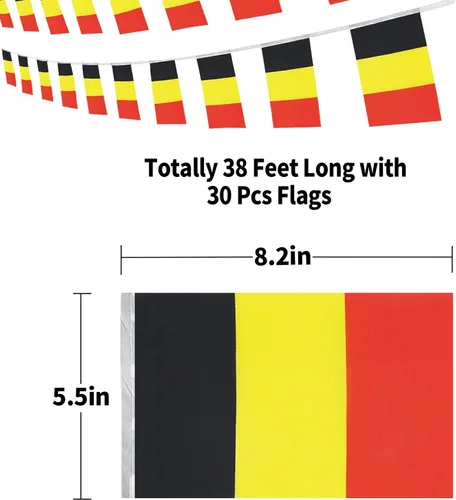Vista 2 de Bandera de Bélgica, bandera belga, pequeña cadena de banderas de Bélgica, mini banderas belgas, utilizada para fiestas, escuela, eventos deportivos