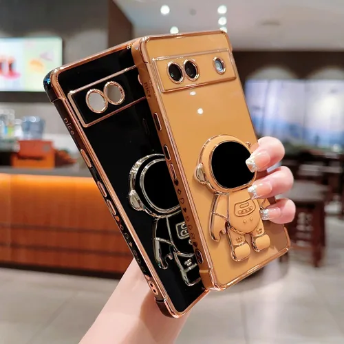 Vista 4 de phylla Funda para teléfono para Google Pixel 7A 6.1" 5g, Funda de teléfono con soporte astronauta chapado de lujo con patrón lateral pequeño