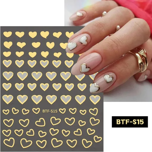 Vista 6 de Calcomanías doradas para arte de uñas, relojes, flores, hojas, mariposas, amor, corazón, estrellas, ala, calcomanías autoadhesivas para uñas