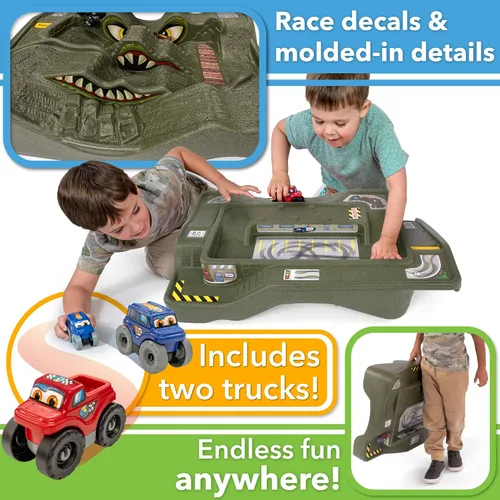 Vista 4 de Título: Mesa de Pista de Carreras de Coches Simplay3 Monster City Extreme Wheels - Mesa de Juego Portátil de 2 Lados para Niños con 2 Camiones