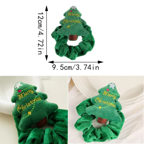 Vista 6 de 3 unidades de coleteros navideños de seda, lazos elásticos navideños con árbol de Navidad, Papá Noel, reno, bandas elásticas suaves para el cabello