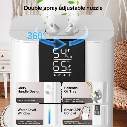 Vista 6 de Honovos Smart Humidifiers Large Room Bedroom Home, 2.11Gal(8L) Quiet Top Fill Cool Mist Humidifier, White, JXW-786