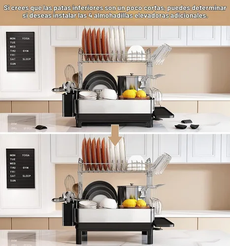 Vista 5 de BOOSINY - Escurridor grande de acero inoxidable de 2 niveles con tabla de drenaje