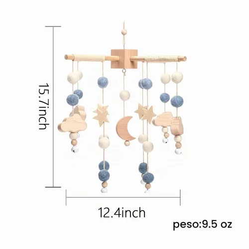 Vista 5 de Móvil de bebé para cuna Cuna de bebé, cuna de bebé, luna de estrella móvil para bebés niños y niñas Decoración bohemia para guardería Juego