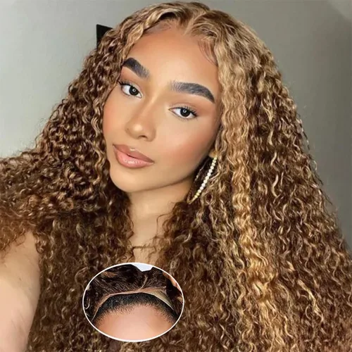 Vista 16 de Pelucas de cabello humano sin pegamento, color naranja jengibre, pre desplumadas, pre cortadas, pelucas de encaje frontal rizadas