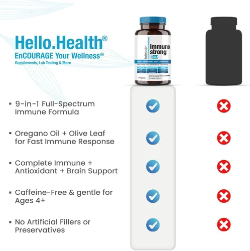 Vista 4 de HELLO HEALTH Immunostrong - Vitaminas de apoyo inmunológico diario 9 en 1 con refuerzo inmunológico, orégano, antioxidante calmante de hoja