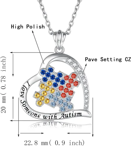 Vista 6 de Collar de concientización sobre el autismo de plata de ley 925 con texto en inglés "I Love Someone with Autism Necklace Jewelry Gifts for Autism Mom