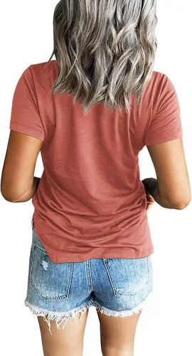 Vista 3 de PGANDS Camisetas de verano para mujer, cuello en V, manga corta, casual, básica, ajuste holgado