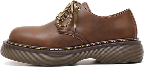 Vista 2 de Zapatos de vestir de cuero genuino con plataforma vintage para hombre, zapatos Oxford con punta redonda para negocios, zapatos casuales de Derby