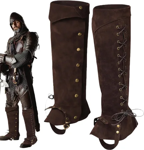 Vista 9 de Fundas para botas de pirata, envolturas de cuero artificial para patas vikingas, protectores de piernas de caballero duraderos, cubiertas de patas