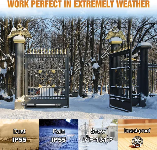 Vista 7 de JUJIANG C026 - Abridor de Puerta Solar con Baterías y Panel Solar para Puertas de Apertura Dual de hasta 1540lb, Kit Completo de Abridor de Puerta