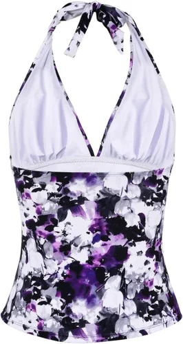 Vista 3 de Hilor - Parte superior de tankini para natación, con cuello profundo en V y halter, drapeado, para mujer