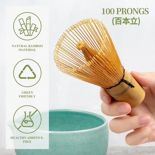 Vista 2 de YIBO Matcha Whisk Set, Matcha Kit Bamboo Whisk and Ceramic Bowl with Spout & Measuring Spoon & Cup, Japanese Ceremony Matcha Tea Making Tools Blue