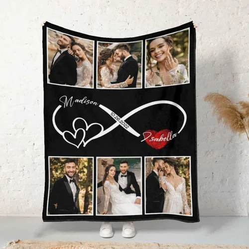 Vista 2 de InterestPrint Manta de fotos personalizada para pareja, novio, novia, manta personalizada de 6 fotos, manta personalizada de aniversario y boda