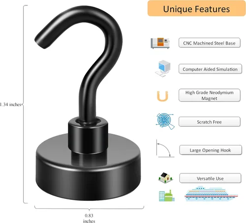 Vista 2 de Neosmuk Ganchos magnéticos extrafuertes con imanes de tierras raras resistentes para refrigerador, crucero, colgar, cabañas y parrilla