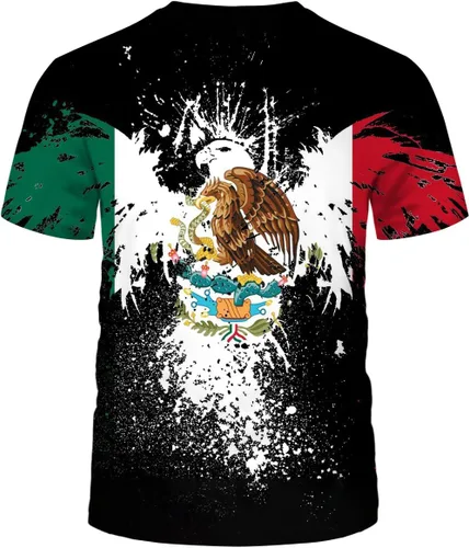 Vista 2 de Casual 3D bandera de México impresión digital camiseta cuello redondo para hombre camisetas