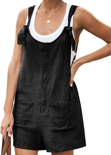 Vista 21 de Yeokou overol casual de verano de lino y algodón para mujer