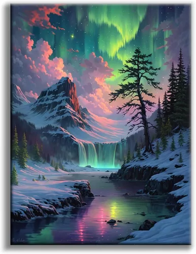 Vista 28 de Kits de pintura de diamantes de cielo estrellado Offito para adultos, kits de pintura de diamantes 5D Aurora Lake para principiantes, fantásticos