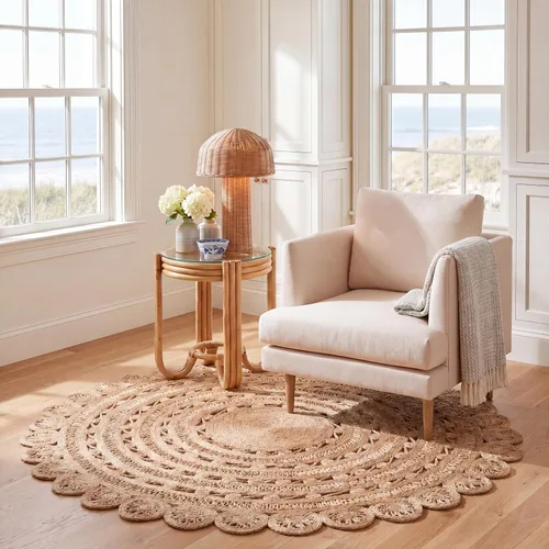 Vista 4 de SAFAVIEH Natural Fiber Collection - Alfombra redonda de 4 pies, natural, hecha a mano con encanto bohemio de yute trenzado, ideal para zonas de alto