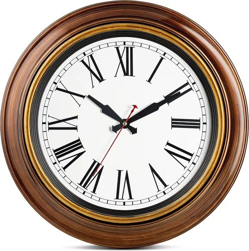 Vista 7 de Bernhard Products Reloj de pared extra grande, 18 pulgadas, marrón oscuro, cuarzo silencioso, funciona con pilas, sin tictac, numeral romano