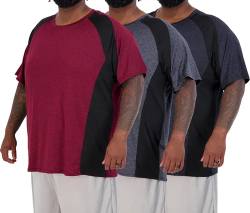 Vista 12 de 3 Pack Men's Big and Tall Dry Fit T Shirts Workout Gym Athletic Crew Tee Manga corta - Conjunto 1