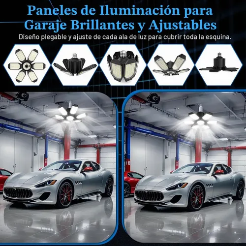 Vista 3 de Luz de Garaje – Bombilla de garaje súper brillante de 15000LM, equivalente a 150 W, rosca E26 con 6 paneles deformables, 6500K, luces LED de taller