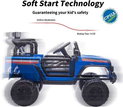 Vista 6 de Hikiddo - Camioneta de juguete para niños con tracción en las 4 ruedas, 12V 7Ah, vehículos eléctricos para niños, juguete con control remoto - Azul