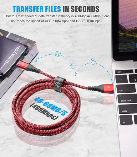 Vista 5 de sweguard Cable USB tipo C de 3.1 A de carga rápida [2 unidades, 3.3 pies + 3.3 pies], cargador USB-A a USB-C, cable trenzado de nailon para Samsung