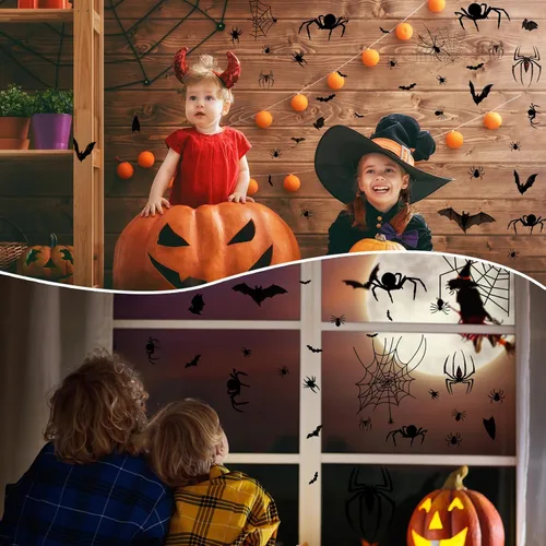 Vista 5 de 120 calcomanías de murciélago para ventana de Halloween, calcomanías de murciélago para ventana, calcomanías de vinilo no adhesivas, calcomanías