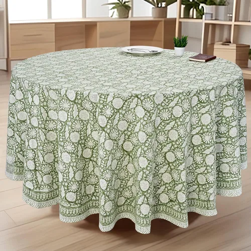 Vista 19 de CPC Mantel redondo - Mantel de algodón con estampado de bloques indios - Mantel de algodón impreso a mano y lavable - Primavera/Verano, mantel