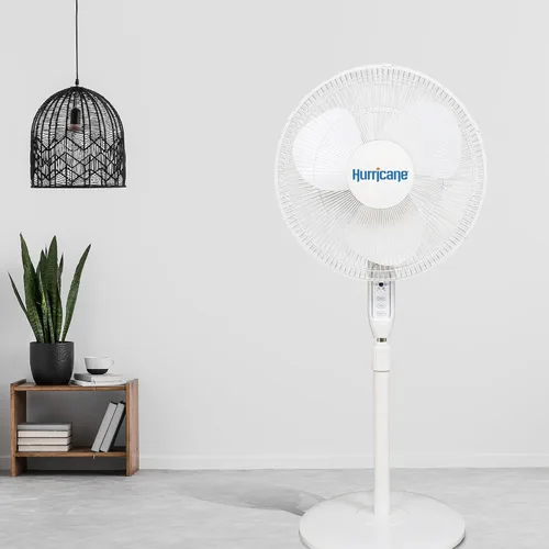 Vista 7 de Hurricane Ventilador de pedestal oscilante para el hogar y el dormitorio, 16 pulgadas supremo, blanco, ventilador eléctrico portátil de pie