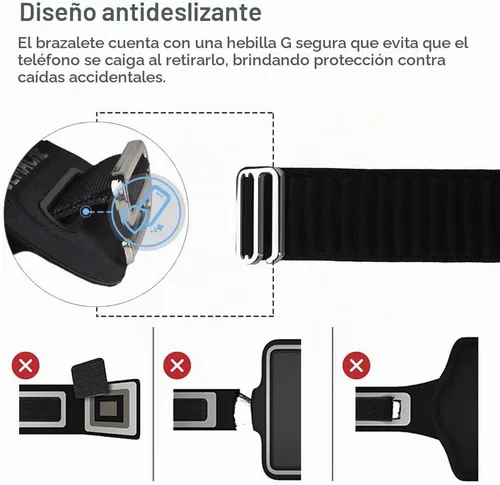 Vista 4 de Brazalete de running para iPhone 17 16 15 14 13 Pro Max/Plus, Samsung Galaxy S26 S25 S24 Ultra/Plus, bolsa de brazo con hebilla G (negro, S)
