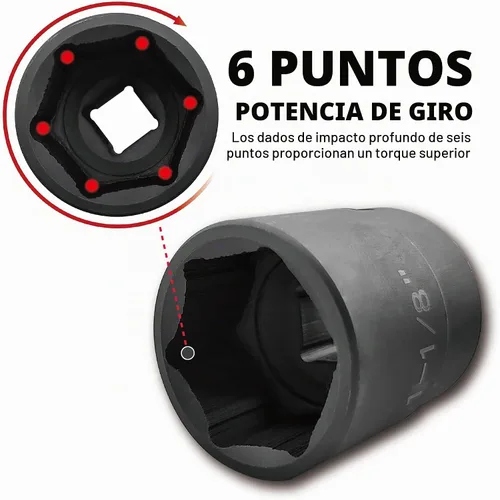 Vista 4 de MacWork 39 piezas Juego de llaves de impacto de 1/2 pulgada, acero CR-V estándar y profundo, SAE, de 3/8" a 1-1/2", junta universal de 1/2", diseño
