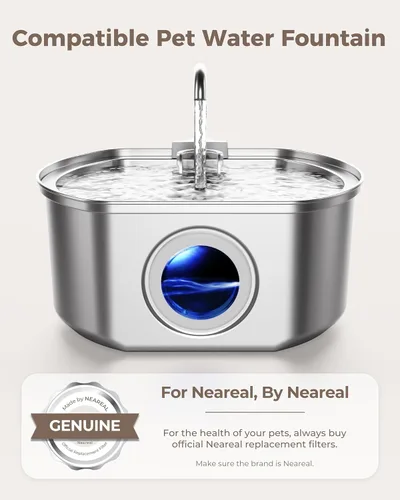Vista 2 de Neareal Paquete de 8 filtros oficiales de repuesto para fuentes de agua para gatos y esponjas de prefiltro para fuente de agua para mascotas