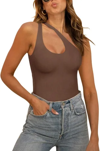 Vista 15 de REORIA Butsmooth® - Tops de Body Tank sin mangas con escote pronunciado sexy de un hombro con espalda descubierta en V para salir, de moda