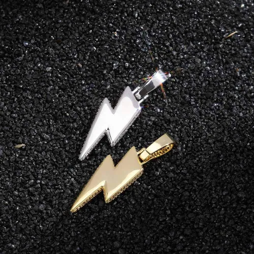 Vista 4 de JINAO Hip Hop - Colgante con diseño de rayo chapado en oro de 18 quilates con circonita cúbica con micropave de imitación de diamante para hombres