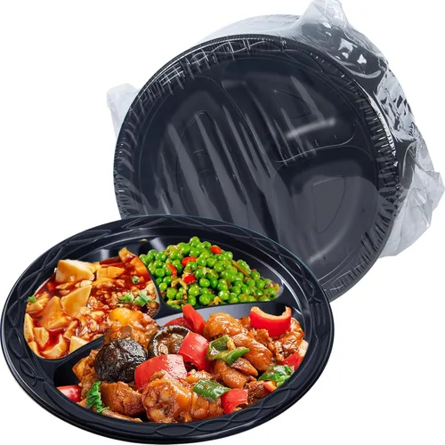 Vista 7 de Paquete de 150 platos desechables negros de 10 pulgadas, envoltura retráctil, listos para usar BPA Free Mineral-PP Microwave Safe Plastic Heavy