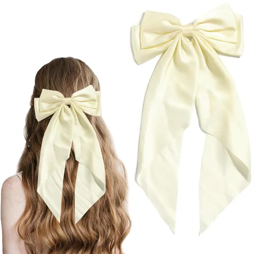 Vista 17 de Pasadores de lazo grande y horquillas de satén con cola larga de cinta, accesorios para el cabello casuales y de fiesta para mujeres y niñas