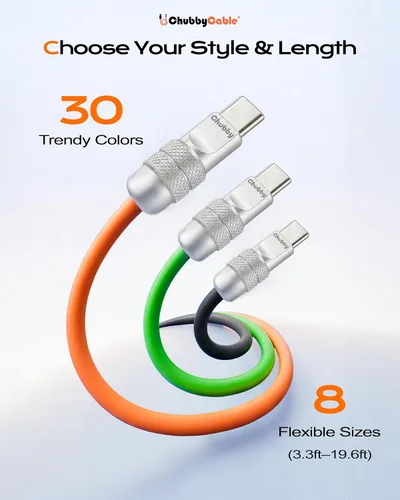 Vista 7 de chubbycable Chubby 2.0 USB C 240W Cable de carga rápida de silicona suave y duradero, cable de carga extra grueso compatible con iPhone 17-15 Series