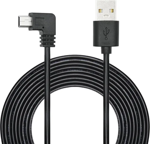Vista 10 de Cable de alimentación micro USB de 90 grados para cámara de tablero de 11 pies, cable de carga USB en ángulo izquierdo, solo alimentación,