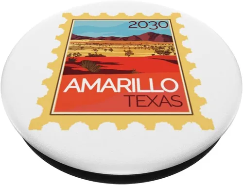 Vista 2 de Postage Stamp with Desert Landscape Amarillo in Texas PopSockets Swappable PopGrip