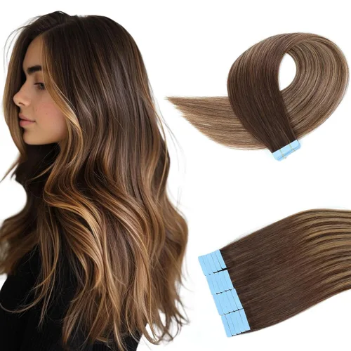 Vista 9 de Extensiones de cabello humano real con cinta, extensiones de cabello humano real de doble trama, extensiones de cabello humano lacio sin costuras