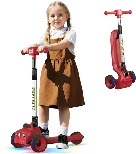 Vista 10 de Foldable Car-Themed 3 Wheel Kids Scooter, Light-Up, Ages 3-8 Blanco
