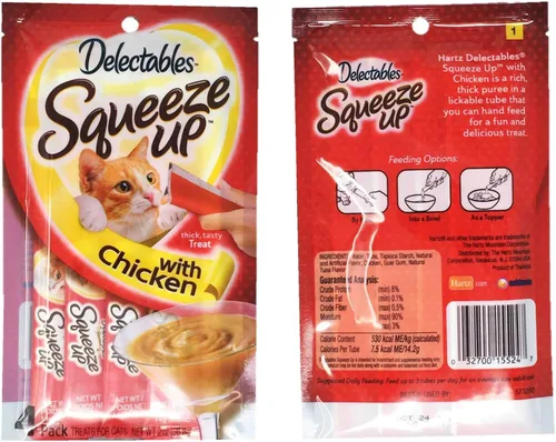 Vista 2 de Delectables Squeeze Up Hartz Cat Treats Paquete de 3 bolsas de sabor, 2.0 onzas cada una (pollo)
